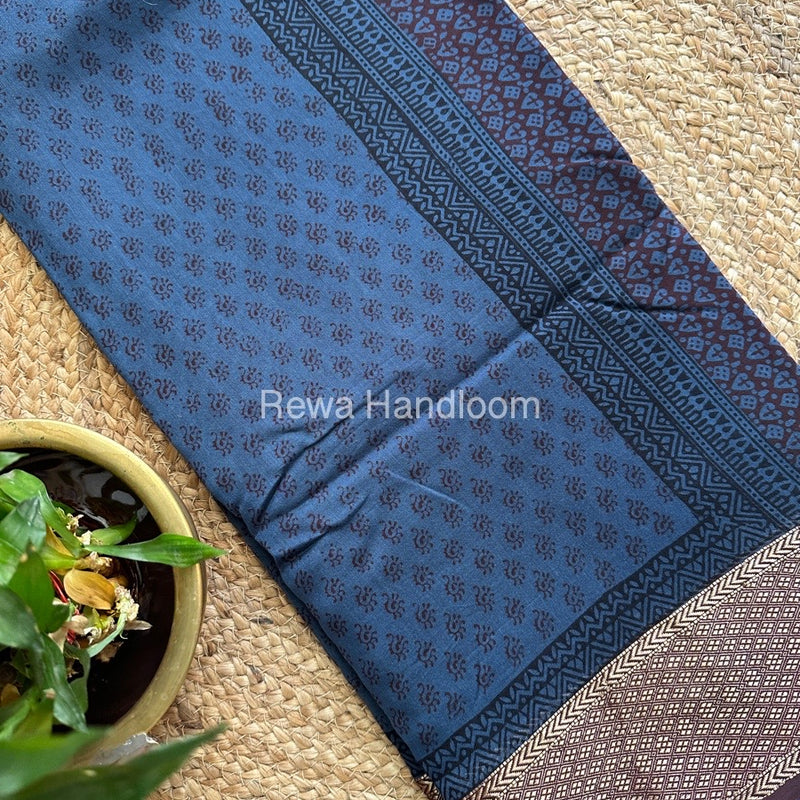 Maheshwari Blue Grey Bagh Print Saree BPSS055