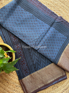 Maheshwari Blue Grey Bagh Print Saree BPSS055