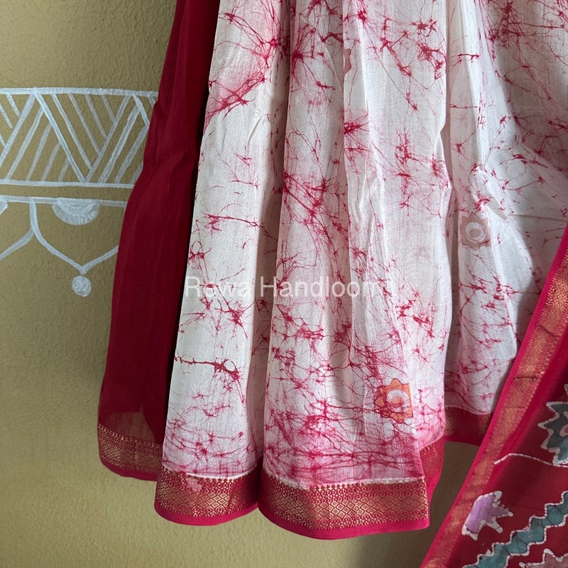 Maheshwari Pink Batik Indonesian Print Saree IBS055