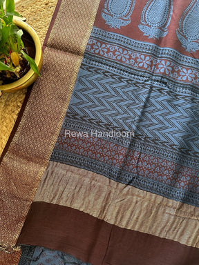 Maheshwari Blue Grey Bagh Print Saree BPSS055