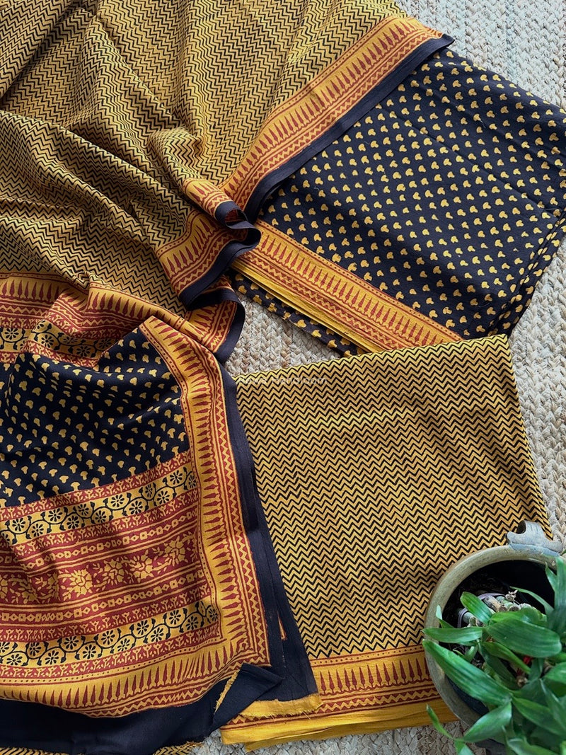 Black-Yellow Bagh Print Cotton Suit BCSP0177