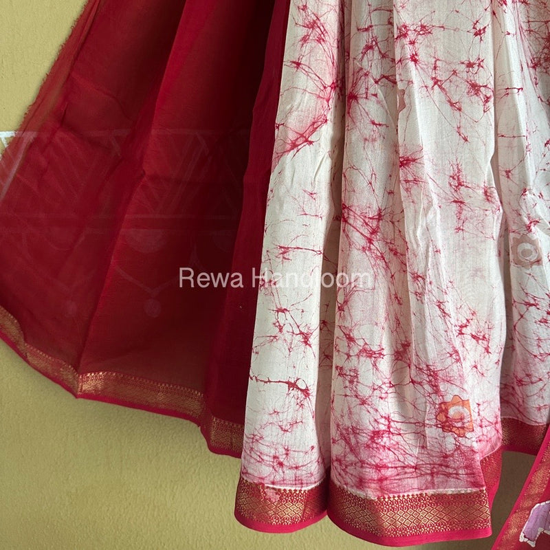 Maheshwari Pink Batik Indonesian Print Saree IBS055