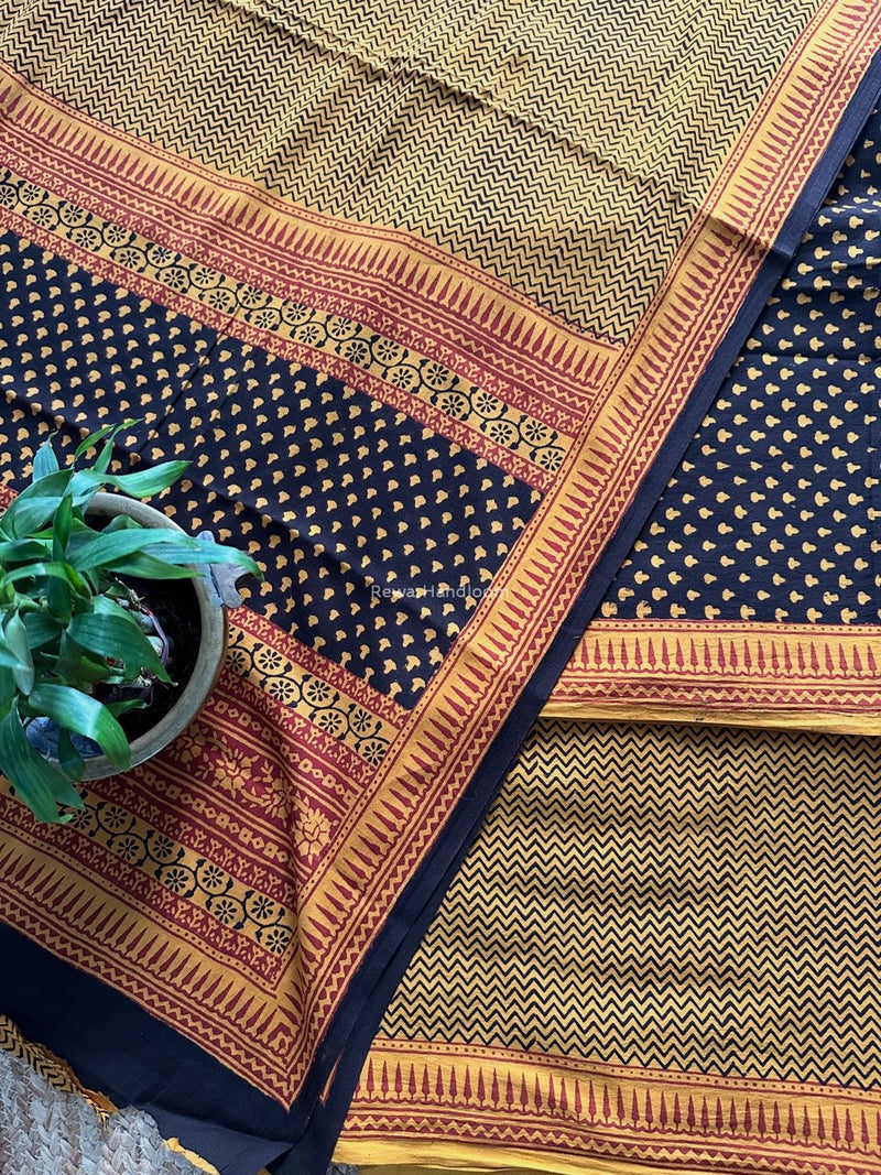 Black-Yellow Bagh Print Cotton Suit BCSP0177