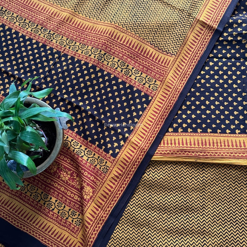 Black-Yellow Bagh Print Cotton Suit BCSP0177