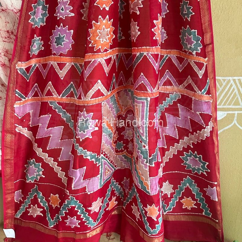 Maheshwari Pink Batik Indonesian Print Saree IBS055