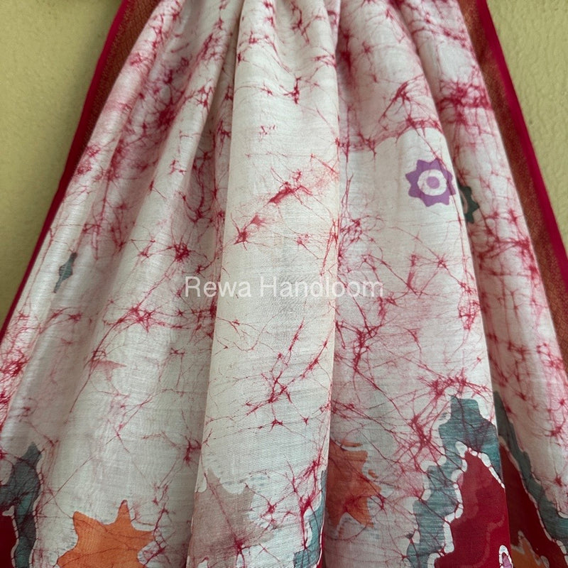 Maheshwari Pink Batik Indonesian Print Saree IBS055
