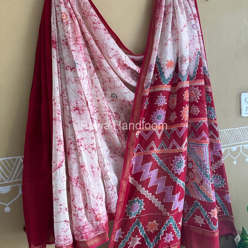 Maheshwari Pink Batik Indonesian Print Saree IBS055
