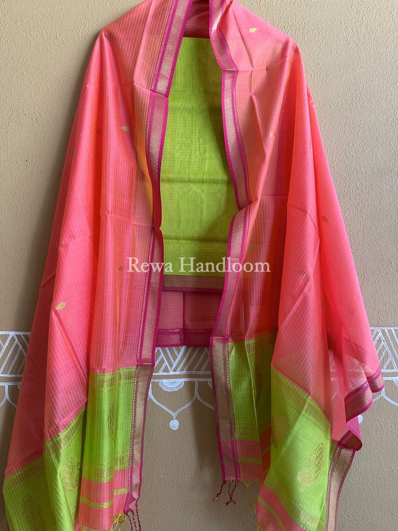 Maheshwari Peacock Buta-Buti Top-Dupatta Set