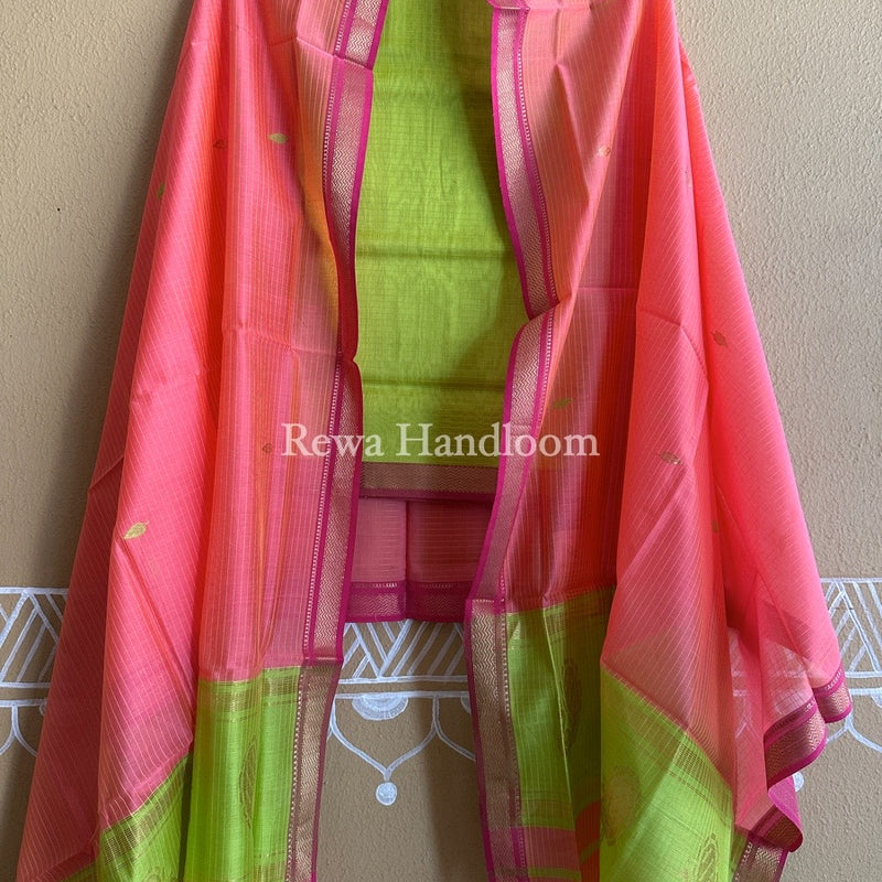 Maheshwari Peacock Buta-Buti Top-Dupatta Set