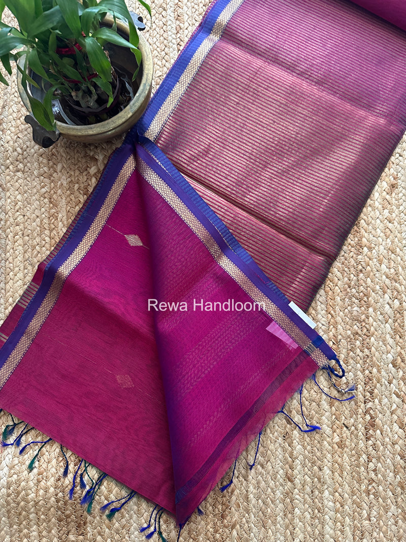 Magenta Brown Lining Butti Shaded Maheshwari Saree SBS0121