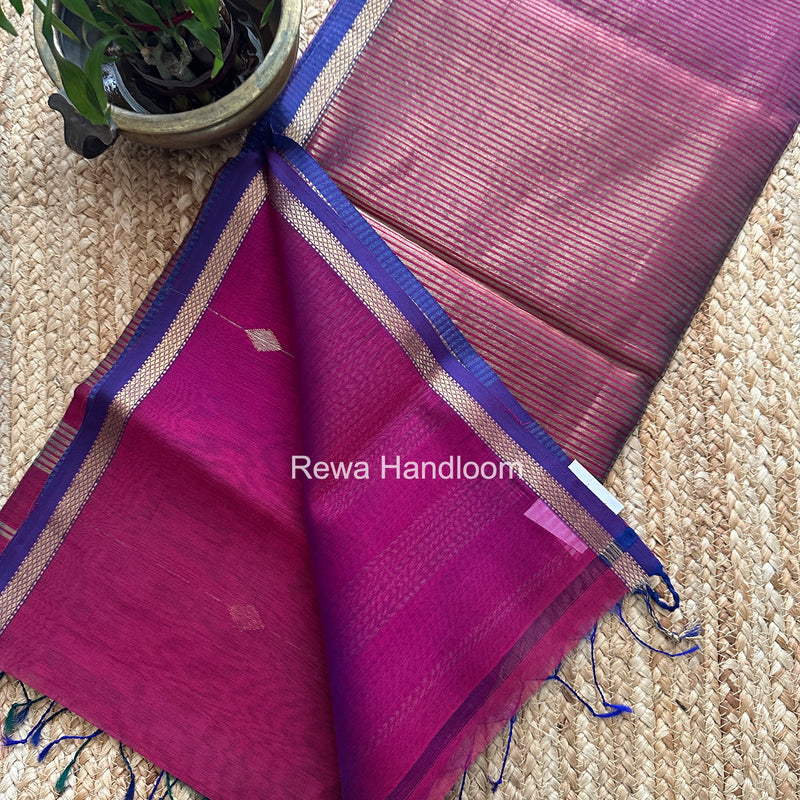 Magenta Brown Lining Butti Shaded Maheshwari Saree SBS0121