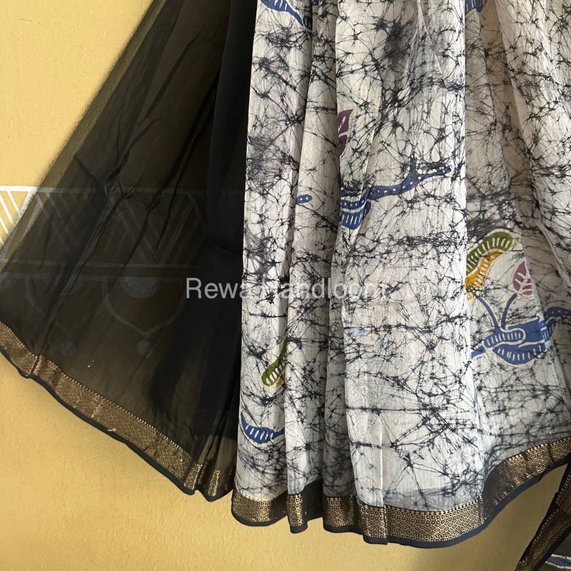 Maheshwari Black Batik Indonesian Print Saree IBS036