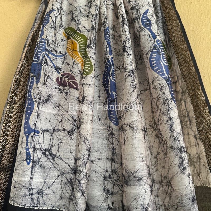 Maheshwari Black Batik Indonesian Print Saree IBS036