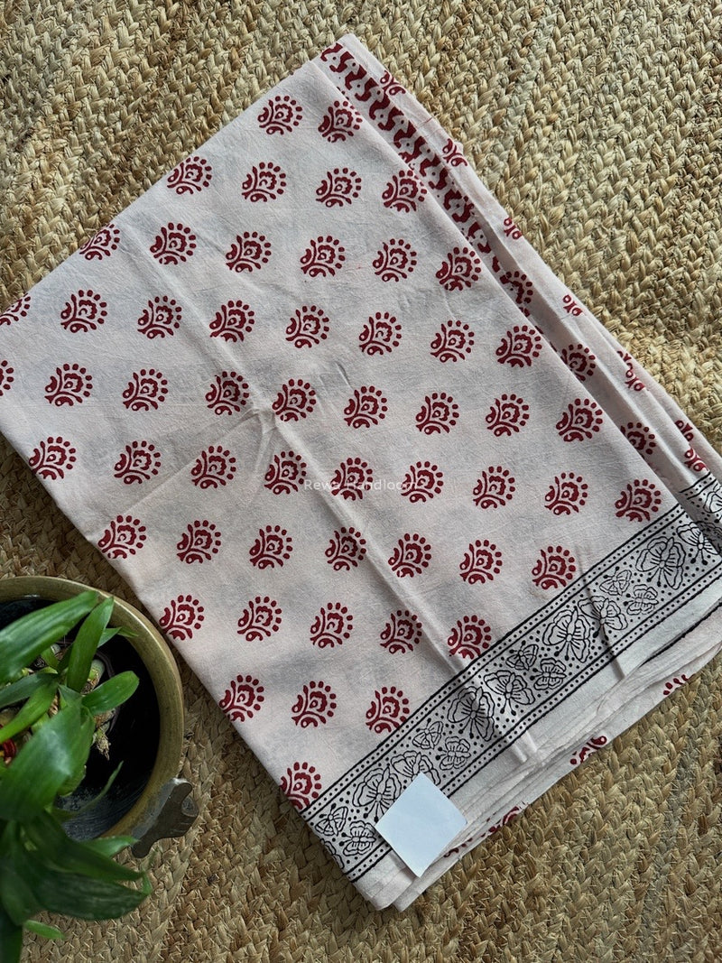 White-Red Bagh Print Cotton Suit BCSP0175