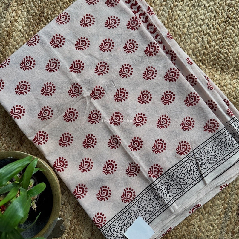 White-Red Bagh Print Cotton Suit BCSP0175