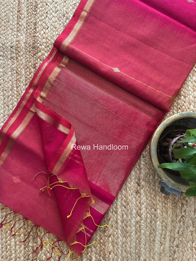 Rani Pink Brown Lining Butti Shaded Maheshwari Saree SBS0120