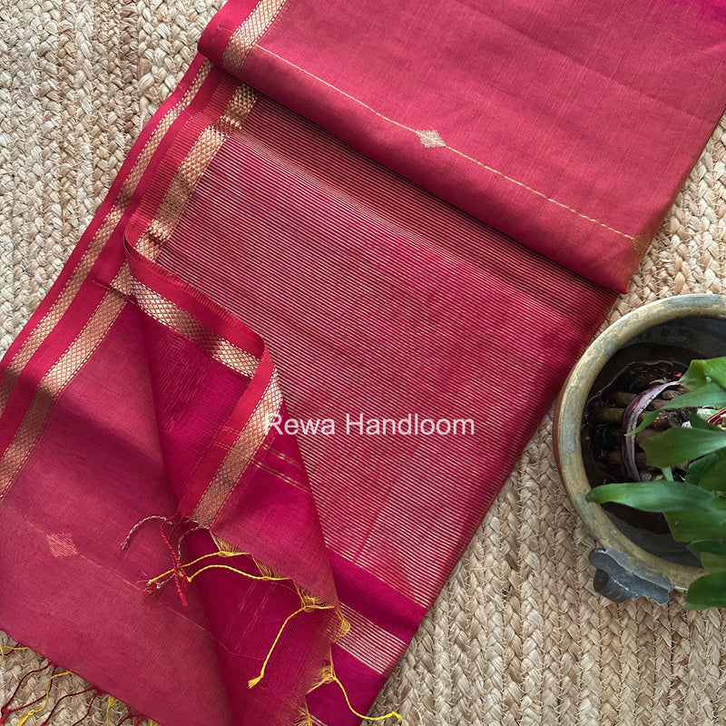 Rani Pink Brown Lining Butti Shaded Maheshwari Saree SBS0120