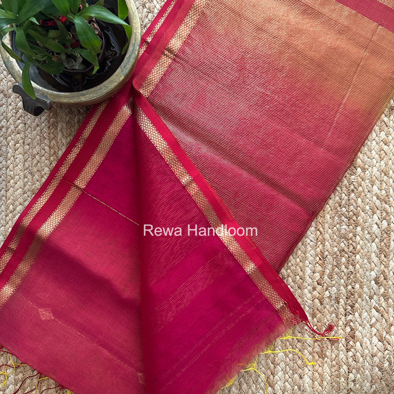 Rani Pink Brown Lining Butti Shaded Maheshwari Saree SBS0120