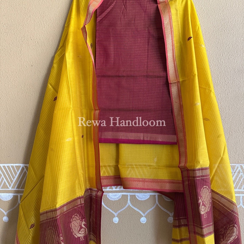 Maheshwari Peacock Buta-Buti Top-Dupatta Set