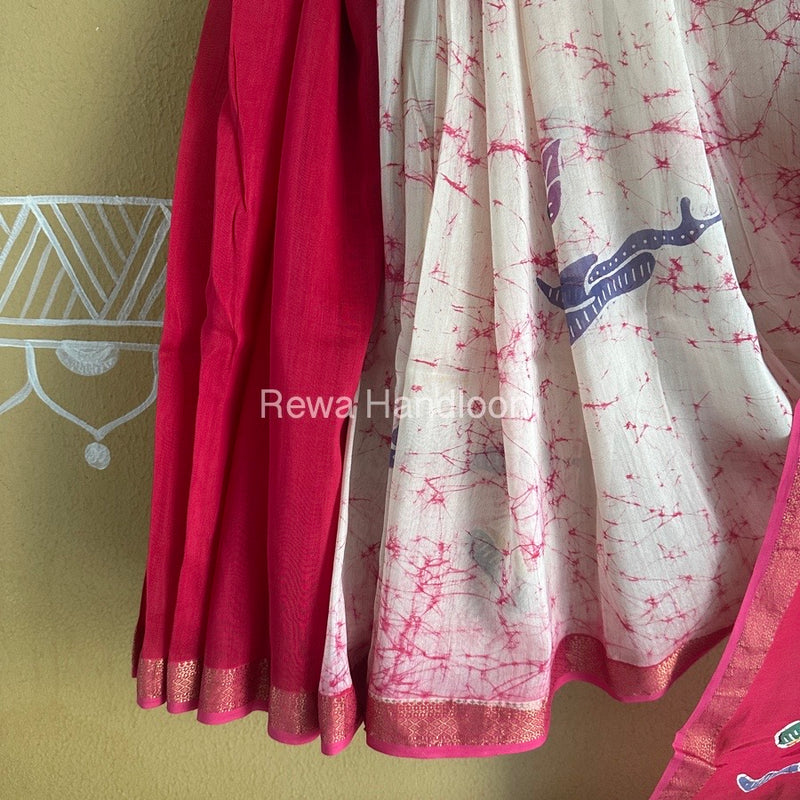 Maheshwari Dark Pink Batik Indonesian Print Saree IBS024