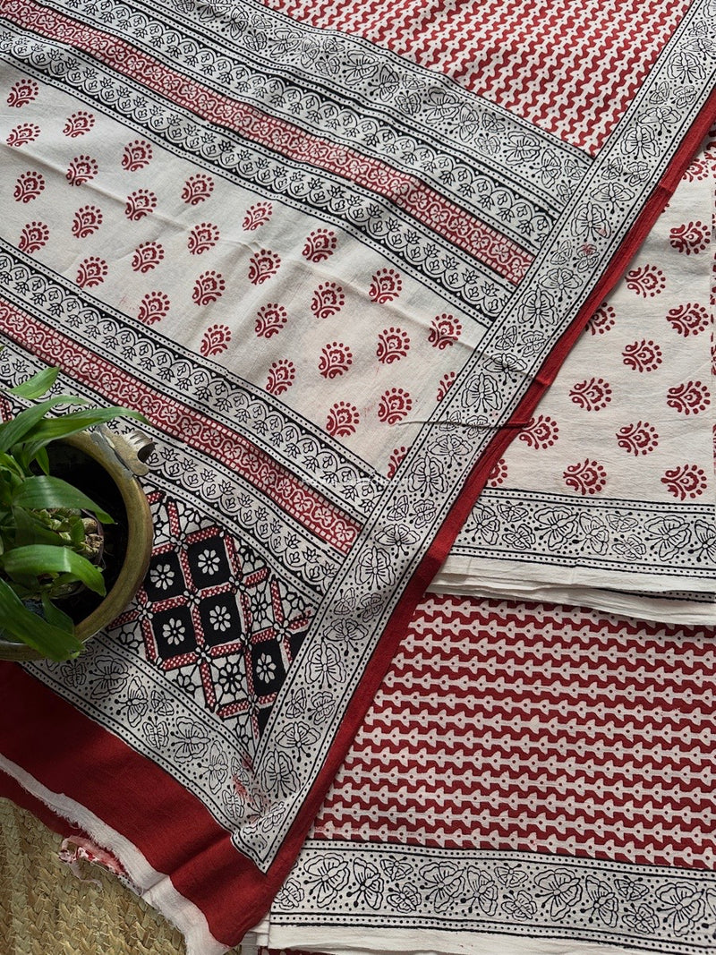 White-Red Bagh Print Cotton Suit BCSP0175