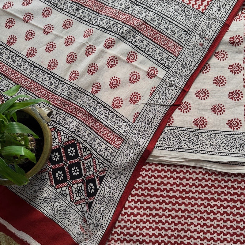 White-Red Bagh Print Cotton Suit BCSP0175
