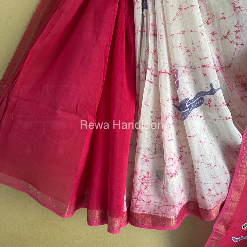 Maheshwari Dark Pink Batik Indonesian Print Saree IBS024