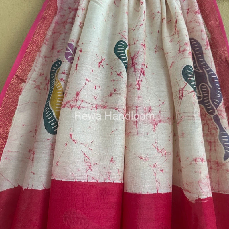 Maheshwari Dark Pink Batik Indonesian Print Saree IBS024