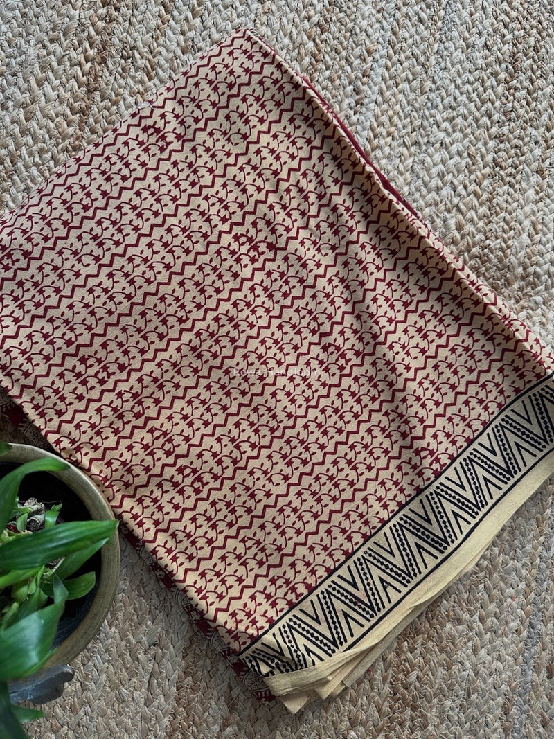 Maroon-Cream Bagh Print Cotton Suit BCSP0174