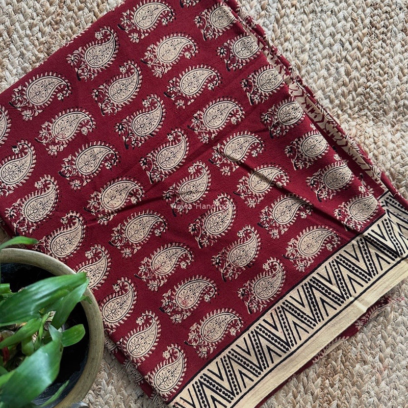 Maroon-Cream Bagh Print Cotton Suit BCSP0174