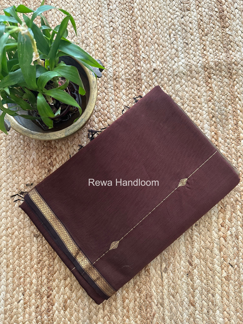 Chocolate Brown Lining Butti Shaded Maheshwari Saree SBS0118