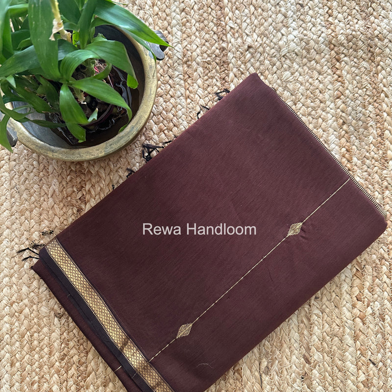 Chocolate Brown Lining Butti Shaded Maheshwari Saree SBS0118
