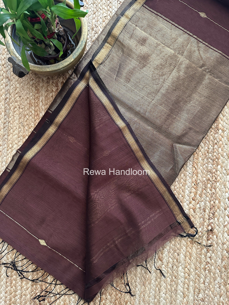 Chocolate Brown Lining Butti Shaded Maheshwari Saree SBS0118