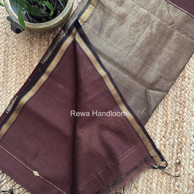 Chocolate Brown Lining Butti Shaded Maheshwari Saree SBS0118