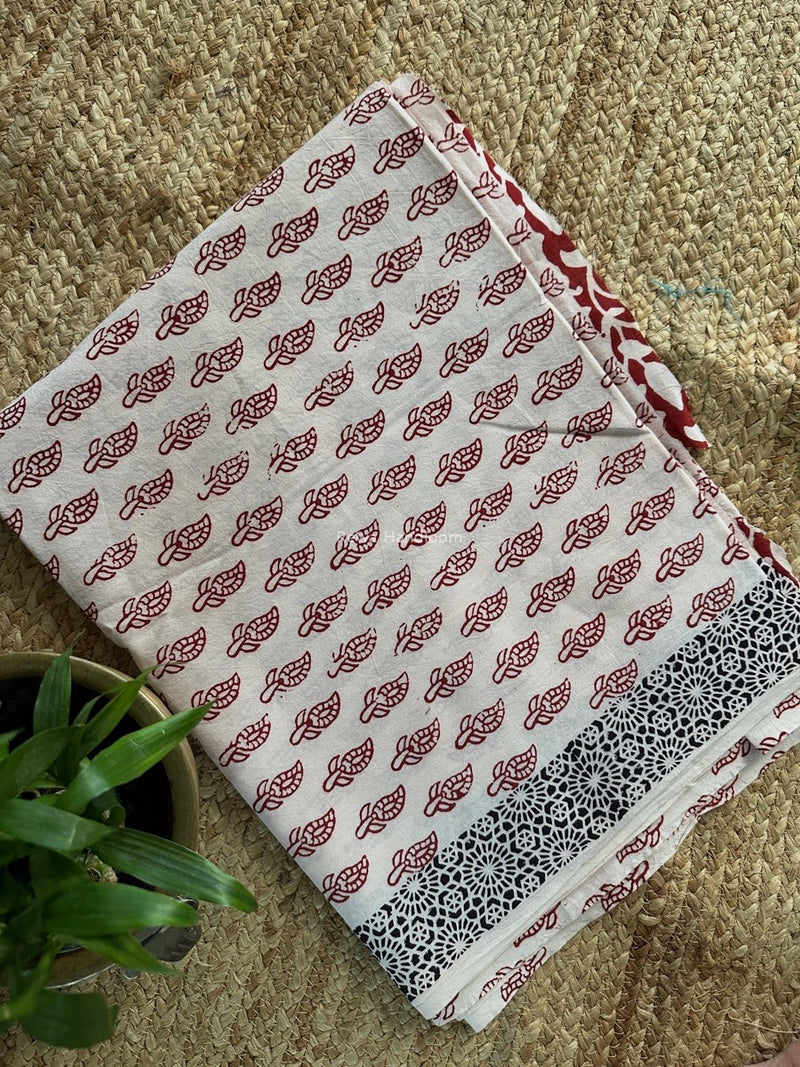 White-Red Bagh Print Cotton Suit BCSP0170