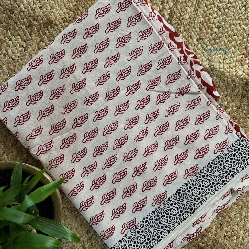 White-Red Bagh Print Cotton Suit BCSP0170