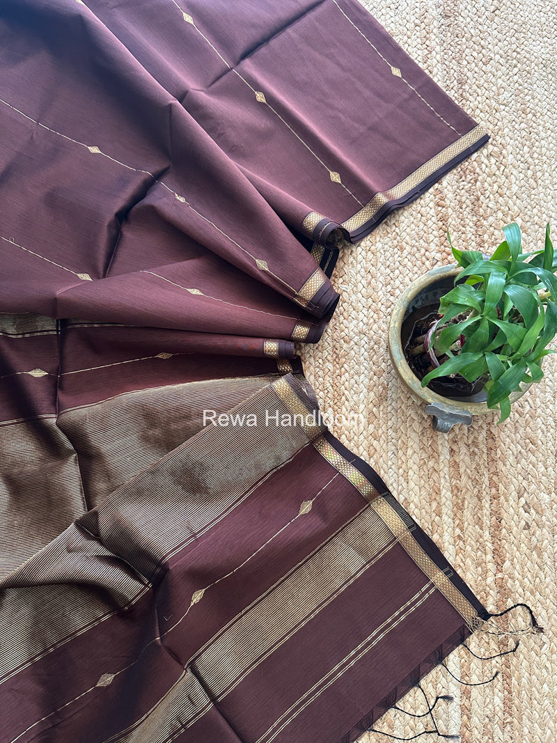 Chocolate Brown Lining Butti Shaded Maheshwari Saree SBS0118