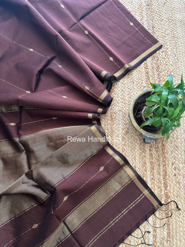 Chocolate Brown Lining Butti Shaded Maheshwari Saree SBS0118