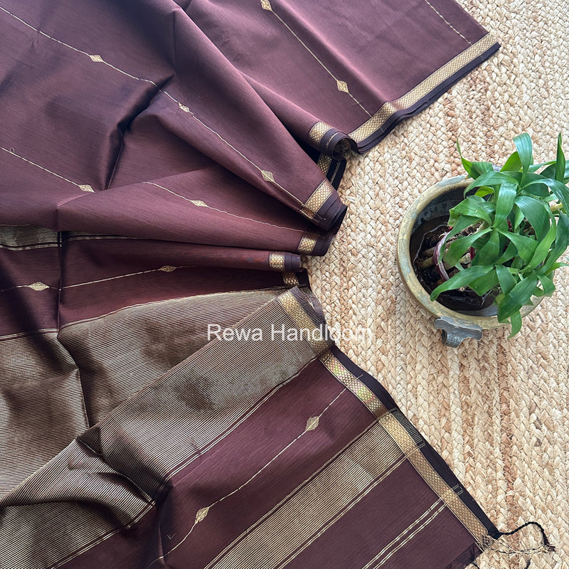 Chocolate Brown Lining Butti Shaded Maheshwari Saree SBS0118