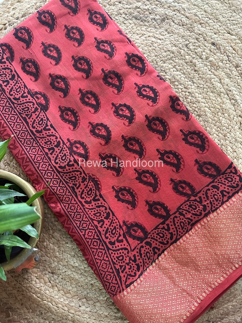 Maheshwari Fuchsia Red Bagh Print Saree BPSS053