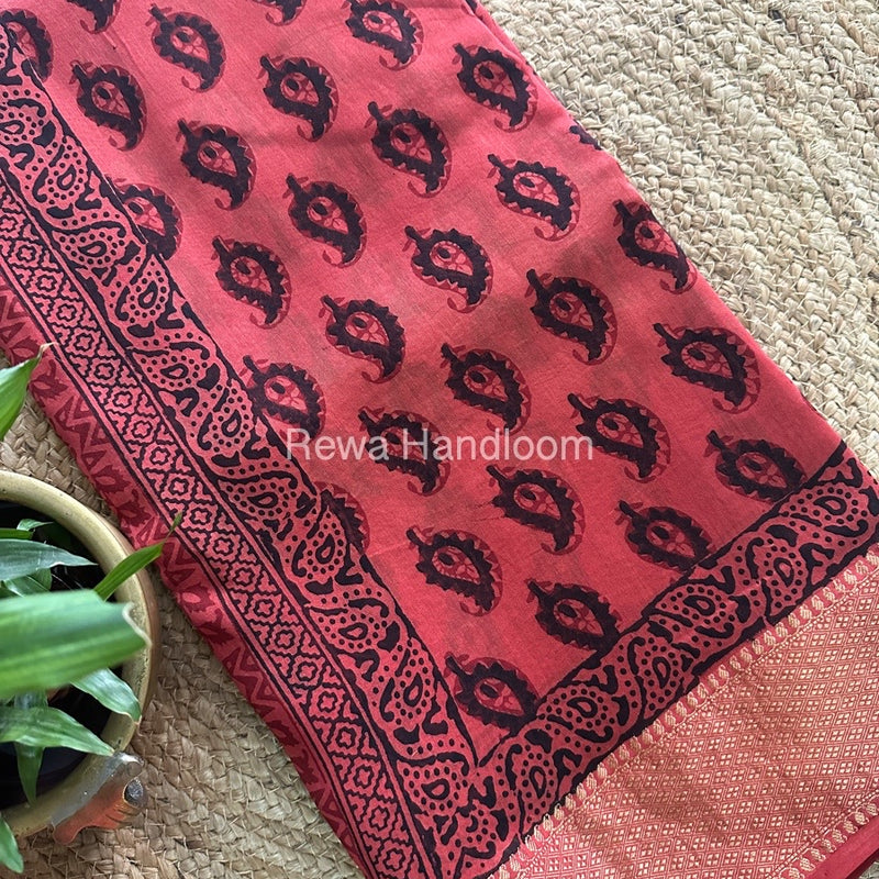 Maheshwari Fuchsia Red Bagh Print Saree BPSS053