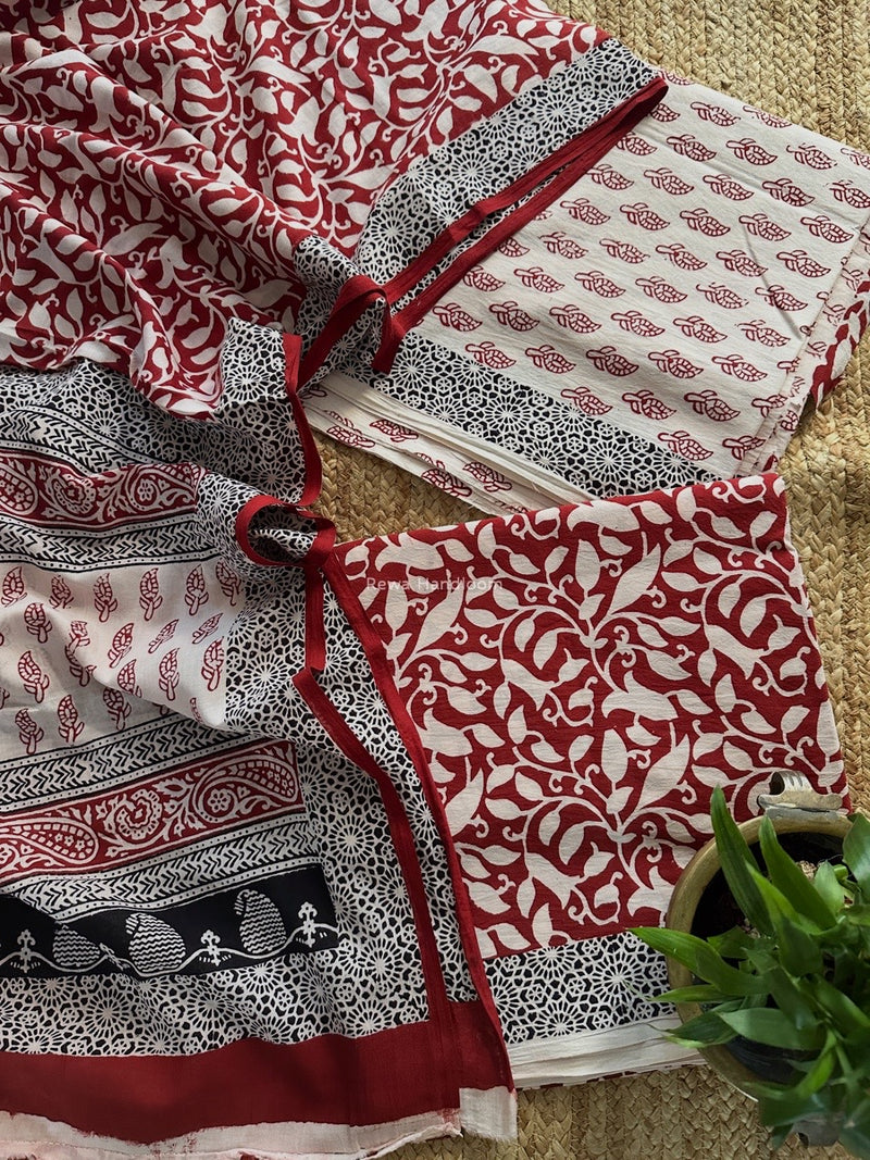 White-Red Bagh Print Cotton Suit BCSP0170