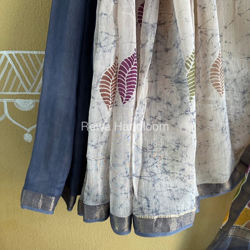 Maheshwari Grey Batik Indonesian Print Saree IBS016