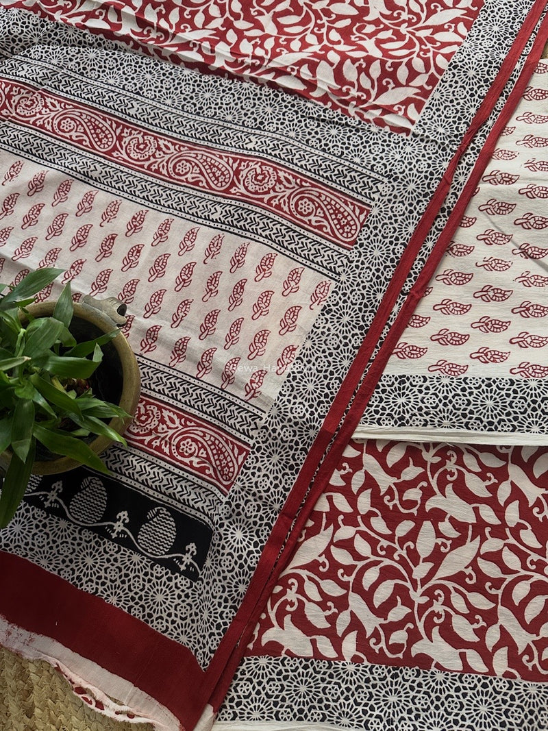 White-Red Bagh Print Cotton Suit BCSP0170