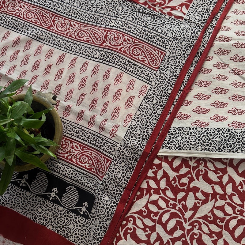 White-Red Bagh Print Cotton Suit BCSP0170