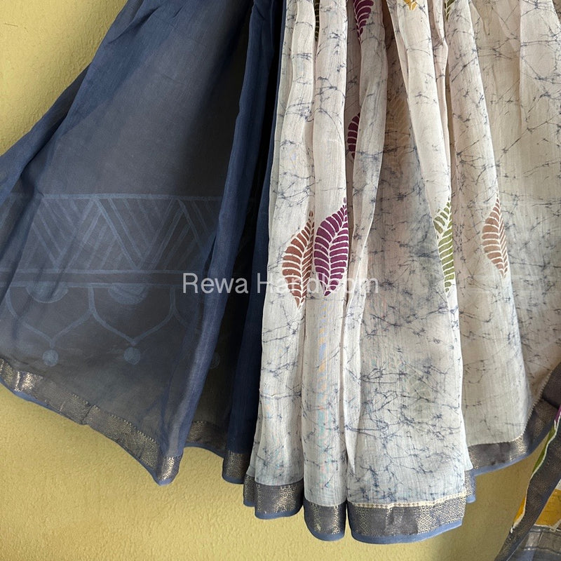 Maheshwari Grey Batik Indonesian Print Saree IBS016