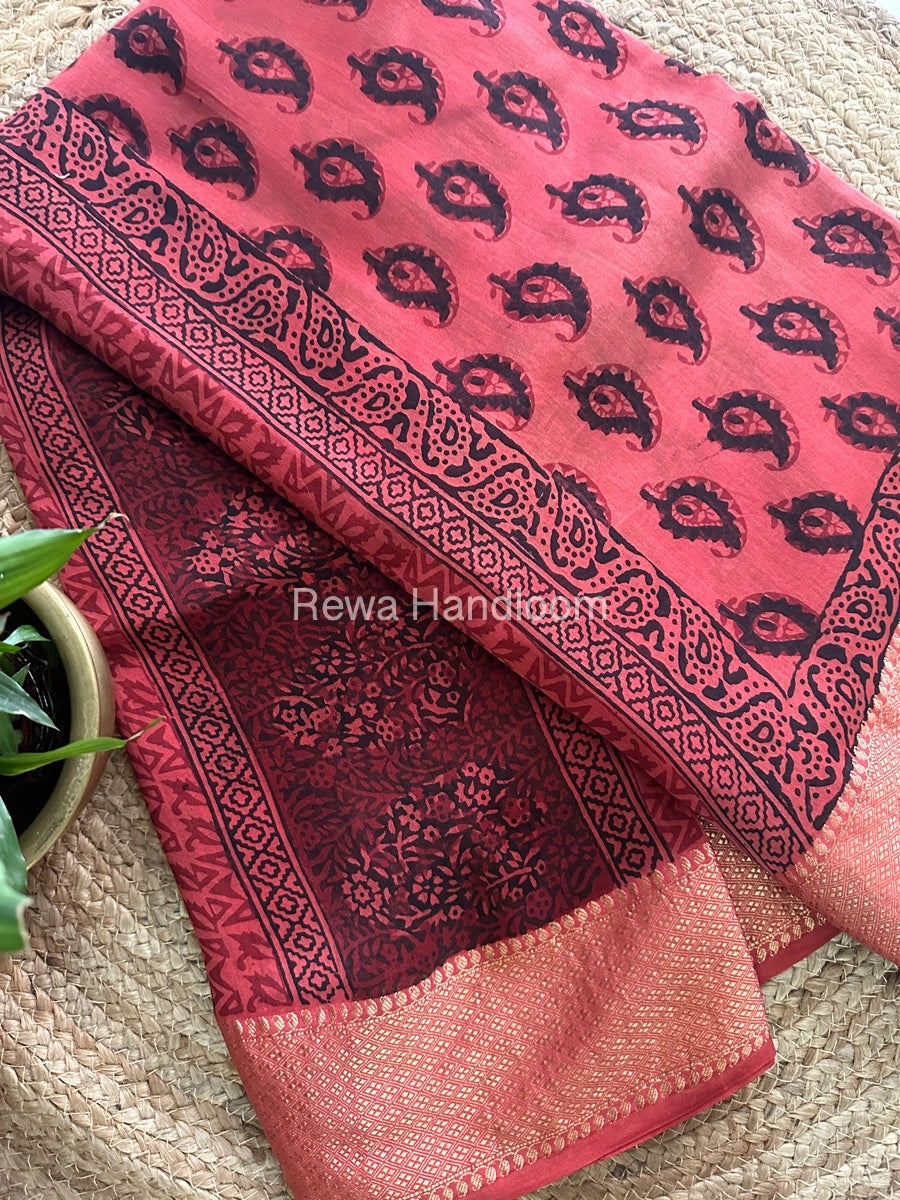 Maheshwari Fuchsia Red Bagh Print Saree BPSS053