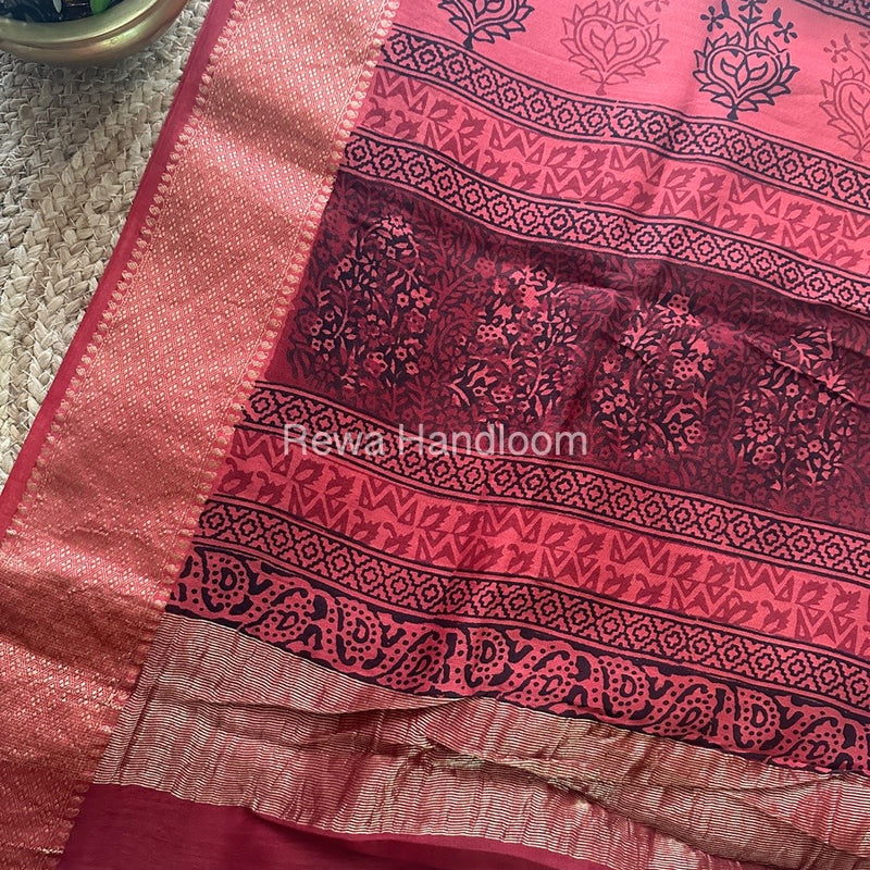 Maheshwari Fuchsia Red Bagh Print Saree BPSS053