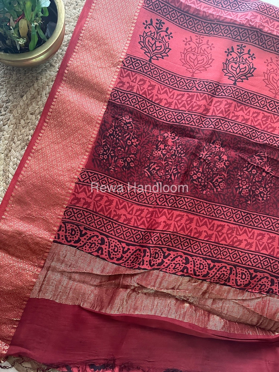 Maheshwari Fuchsia Red Bagh Print Saree BPSS053