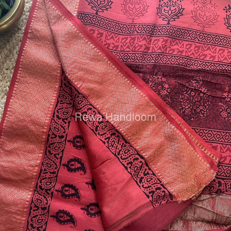 Maheshwari Fuchsia Red Bagh Print Saree BPSS053